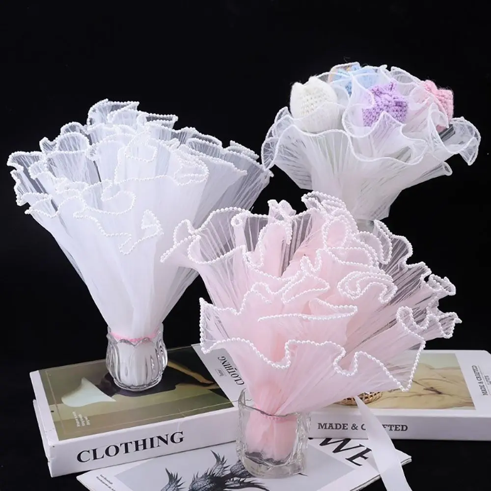 Pearl Lace Flower Wrapping Cloth Wave Yarn Florist Gift Packaging Paper 28cmx4Yards Handmade Bouquet Gift Wrapping Mesh