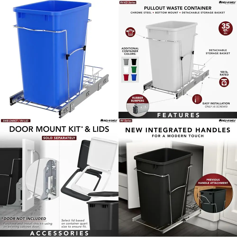 

Under Cabinet 35-Quart Pullout Trash Can with Full Extension Slides, Blue, Kitchen Waste Recycling Bin