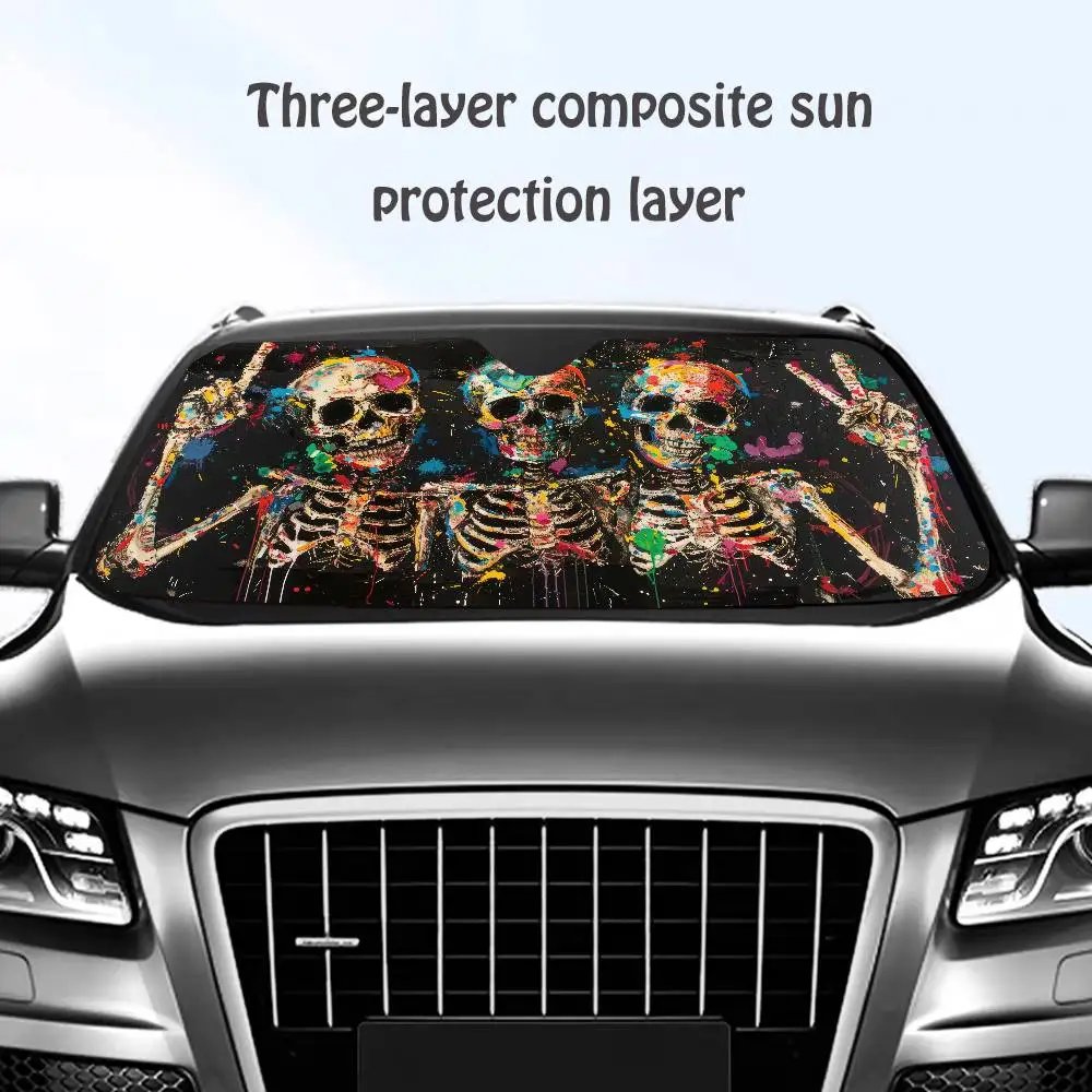 

Funny Skeletons Painting Car SunShade Windshield Sun Shade Personalized Picture Block UV Rays Visor Protector