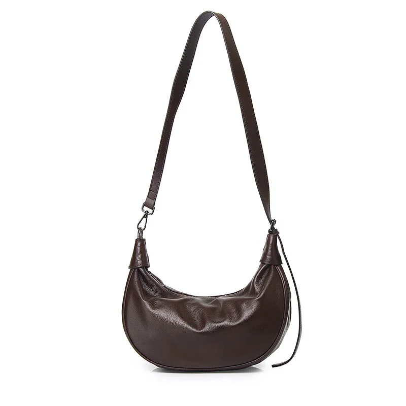 New Lazy Style Natural Lichee Cow Leather Women Sholder Hobo Moon Bag High Quality Cowhide Female Underarm Crosbody Bag