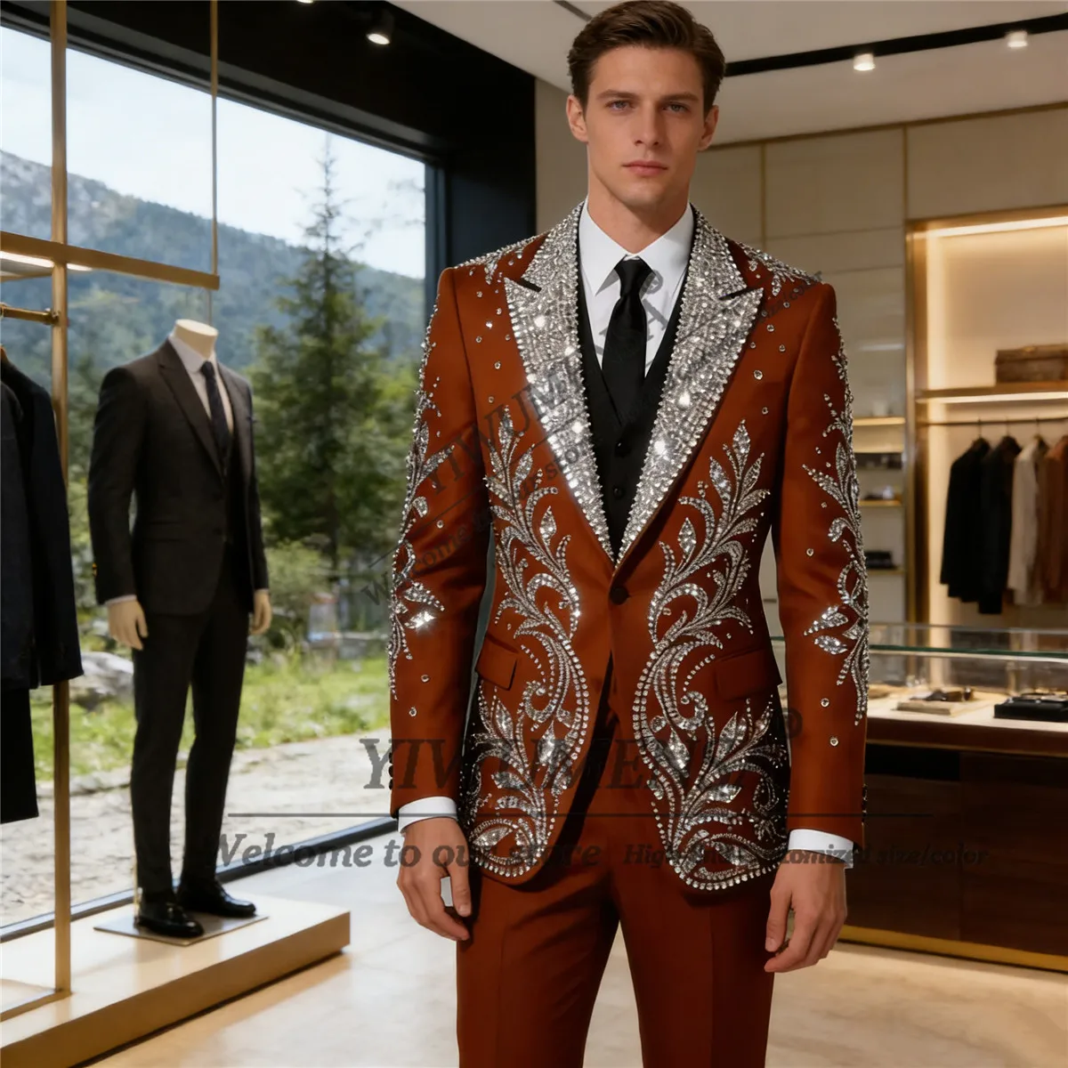 

Роскошные мужские костюмы из 2 предметов с бисером и кристаллами, нарядные пиджаки для мужчин, свадебные смокинги для жениха на заказ, приталенные костюмы с пайетками, костюм Homme