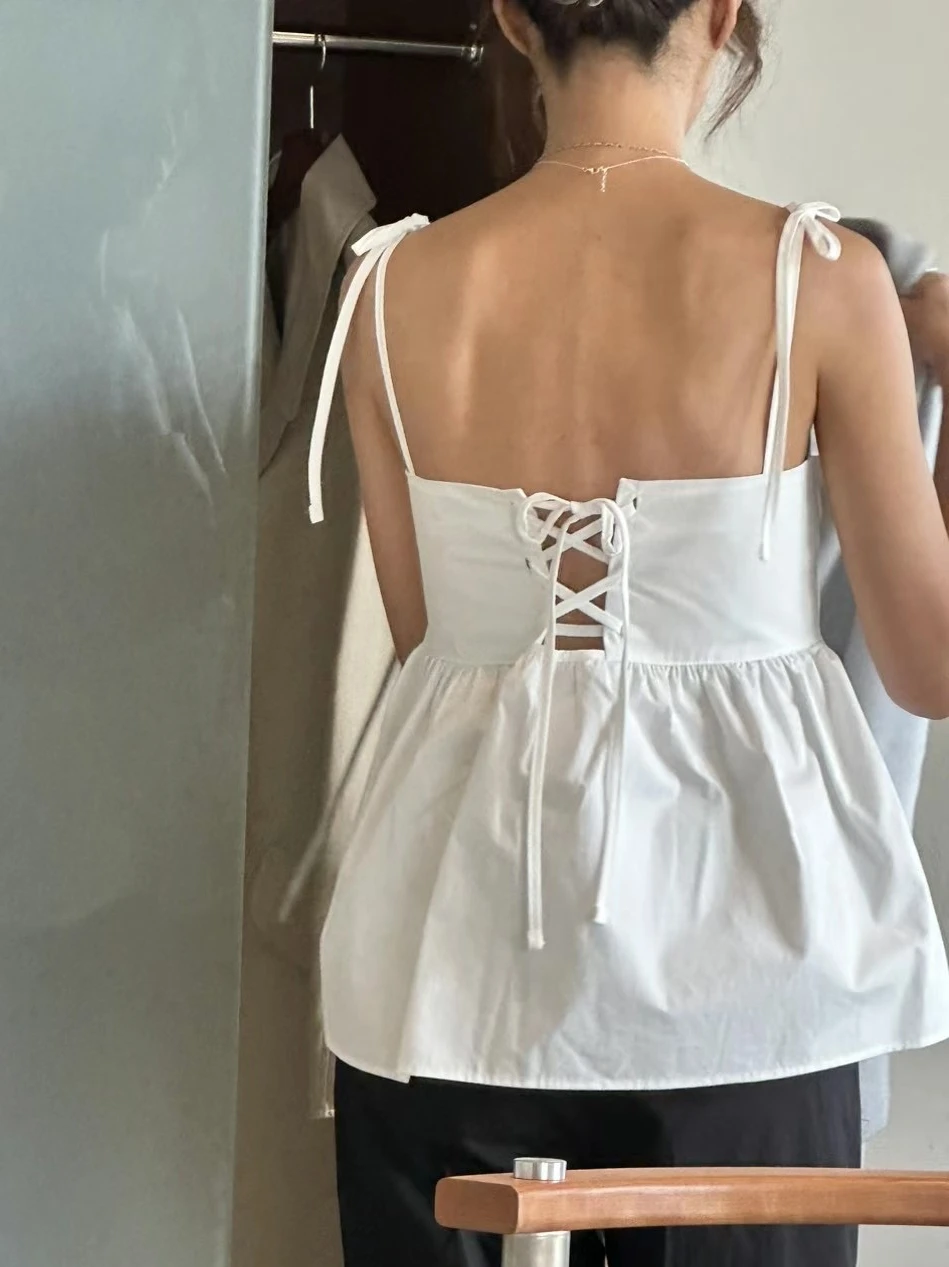 KUSAHIKI dolce piccante Backless croce cravatta fiocco bambola sospesa Top 2024 primavera estate nuovo stile coreano donne Top