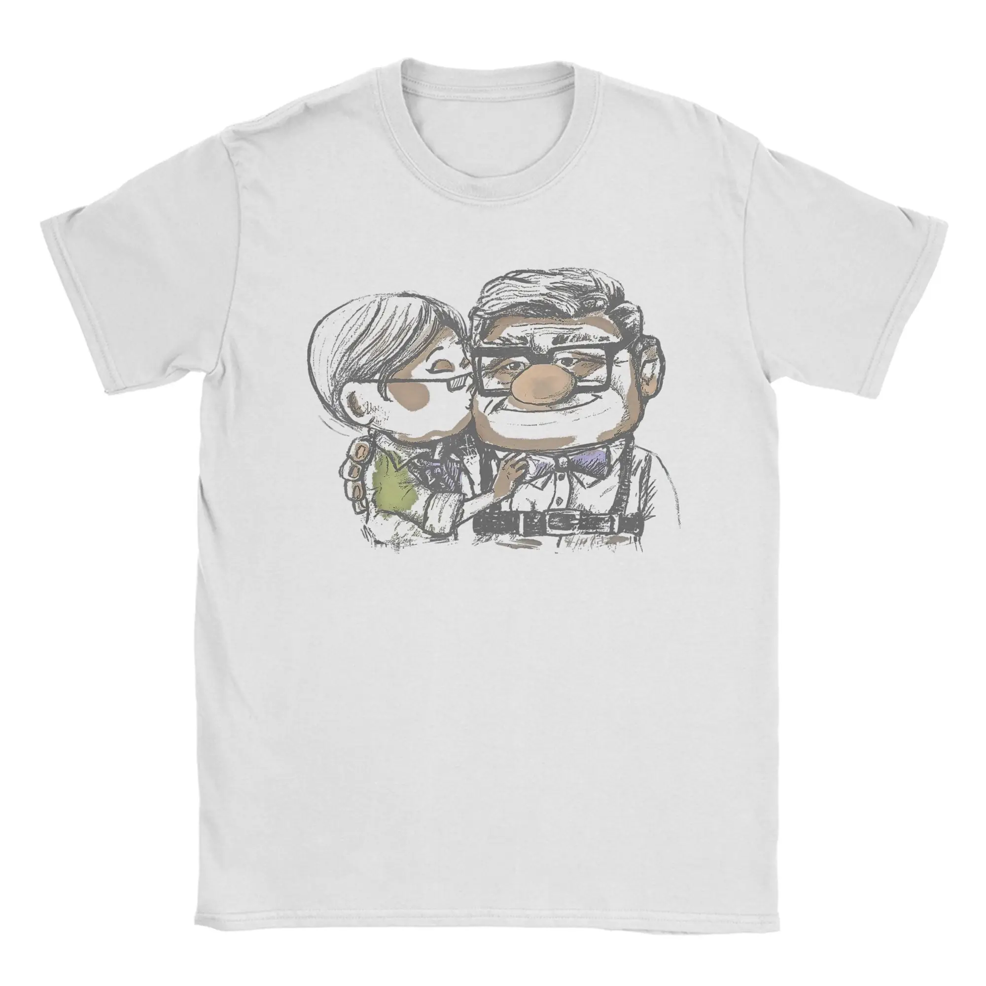 

Kawaii Up мультфильм Карл и Элли цветной эскиз футболка мужские летние топы из 100% хлопка с короткими рукавами и круглым вырезом