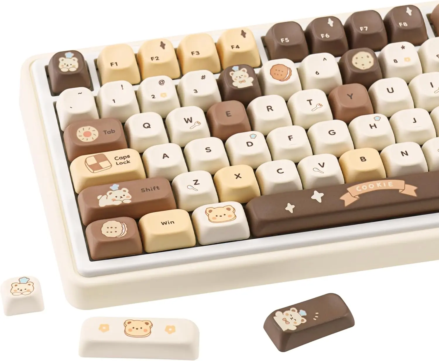 145 Keys Round Keycaps  Dye-Sublimation PBT Custom Keycap Set for FOA Profile  Brown Bear Theme Cute Keycaps for MX Switches Mec