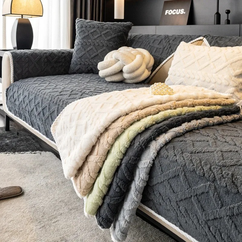 

Solid Color Plush Sofa Cover Mat - Universal All-Season Pet-Friendly Protector Non-Slip & Scratch-Resistant Furniture Protector