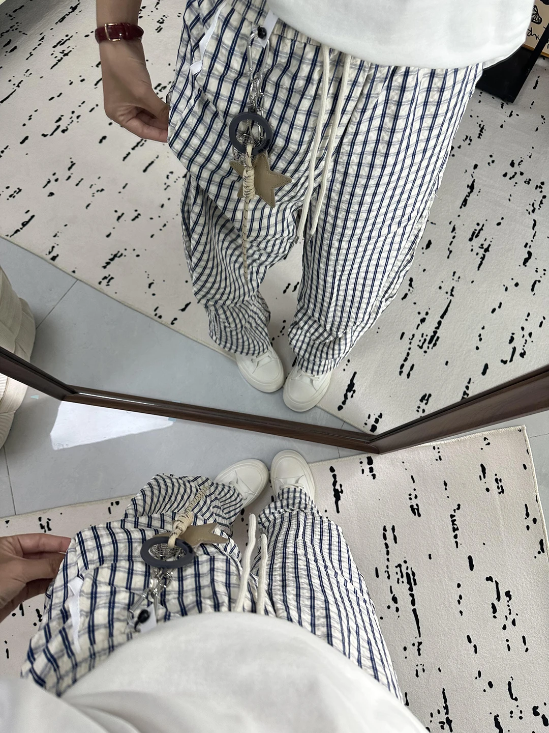 

Cleanfit Plaid Wide Leg Pants Men's High Street Lazy Feelings Star Pendant Decorations Knife Pants Casual Straight Leg T...