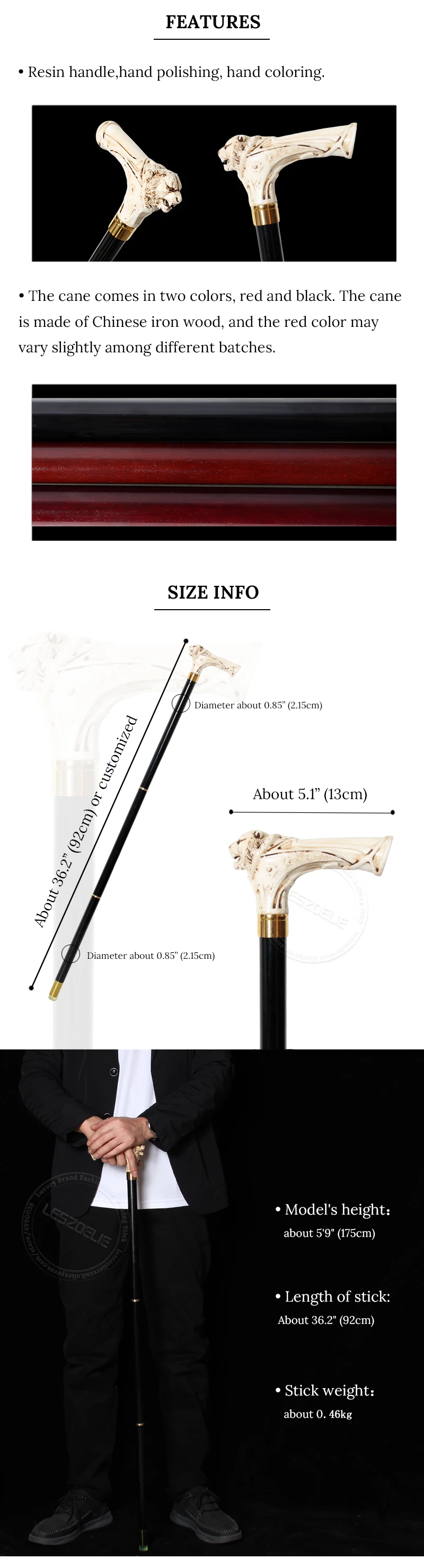 92cm Tiger-Head With Luxury Pattern Handle Black Stick Men German Beech Wooden Walking Stick Women Fashionable Decorative Canes