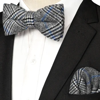 EASTEPIC kaşmir boyunbağı çift katmanlı kalın papyon erkekler için Hanky Set yün aksesuar sıcak renk düğün hediye kış parti