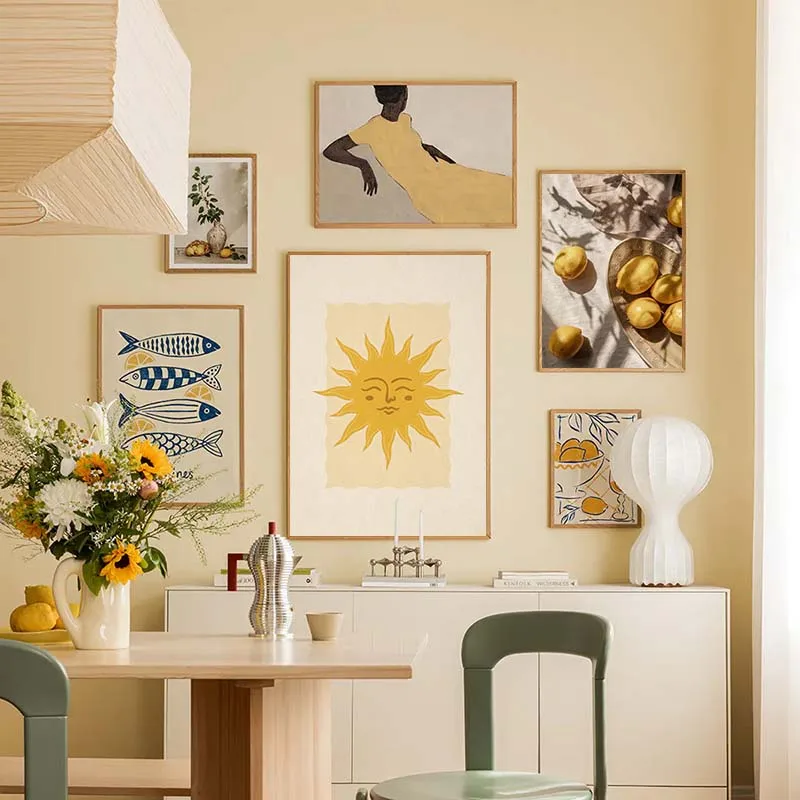 

Vintage Abstract Posters Lisbon Sun Lemon Drink Fish Prints Canvas Painting Hotel Bar Wall Art Pictures Living Room Decor