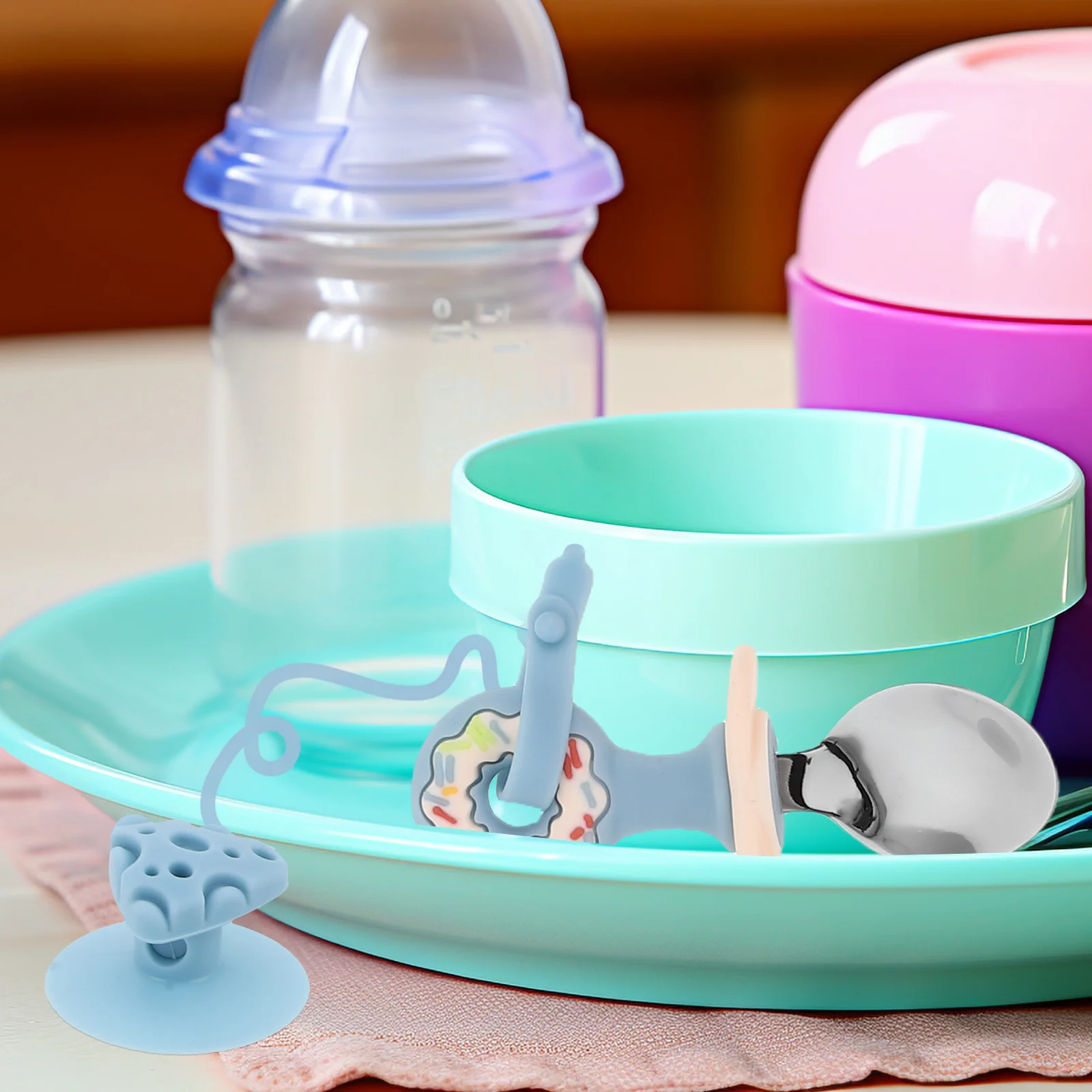 

Baby Tableware Kids Cutlery Set Sky Blue Silicone Spoons Stainless Steel Forks Toddler Utensils Anti Drop Chain Self Feeding