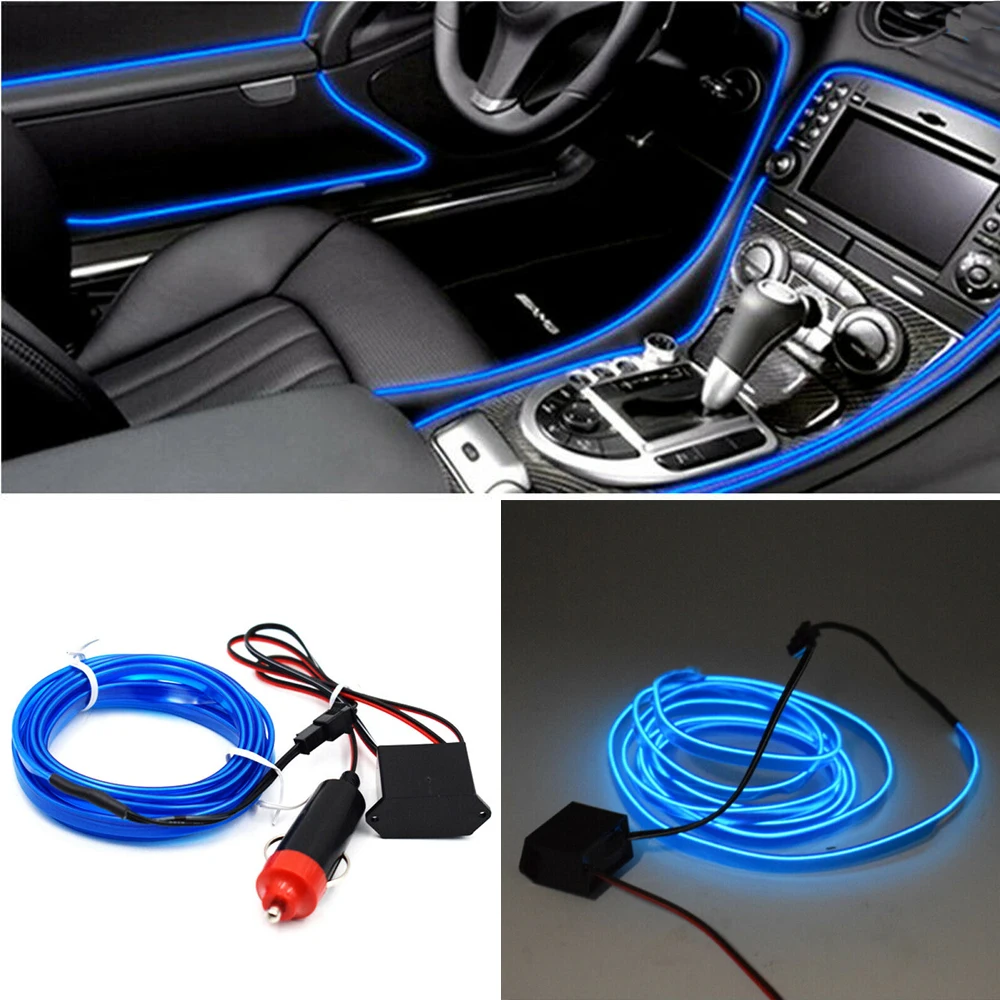 

2M Blue Car LED Wire Light Interior Ambient LED Strip Cigarette Lighter Flexible Lamp Wire Dashboard Decor Ambient Lamp Light