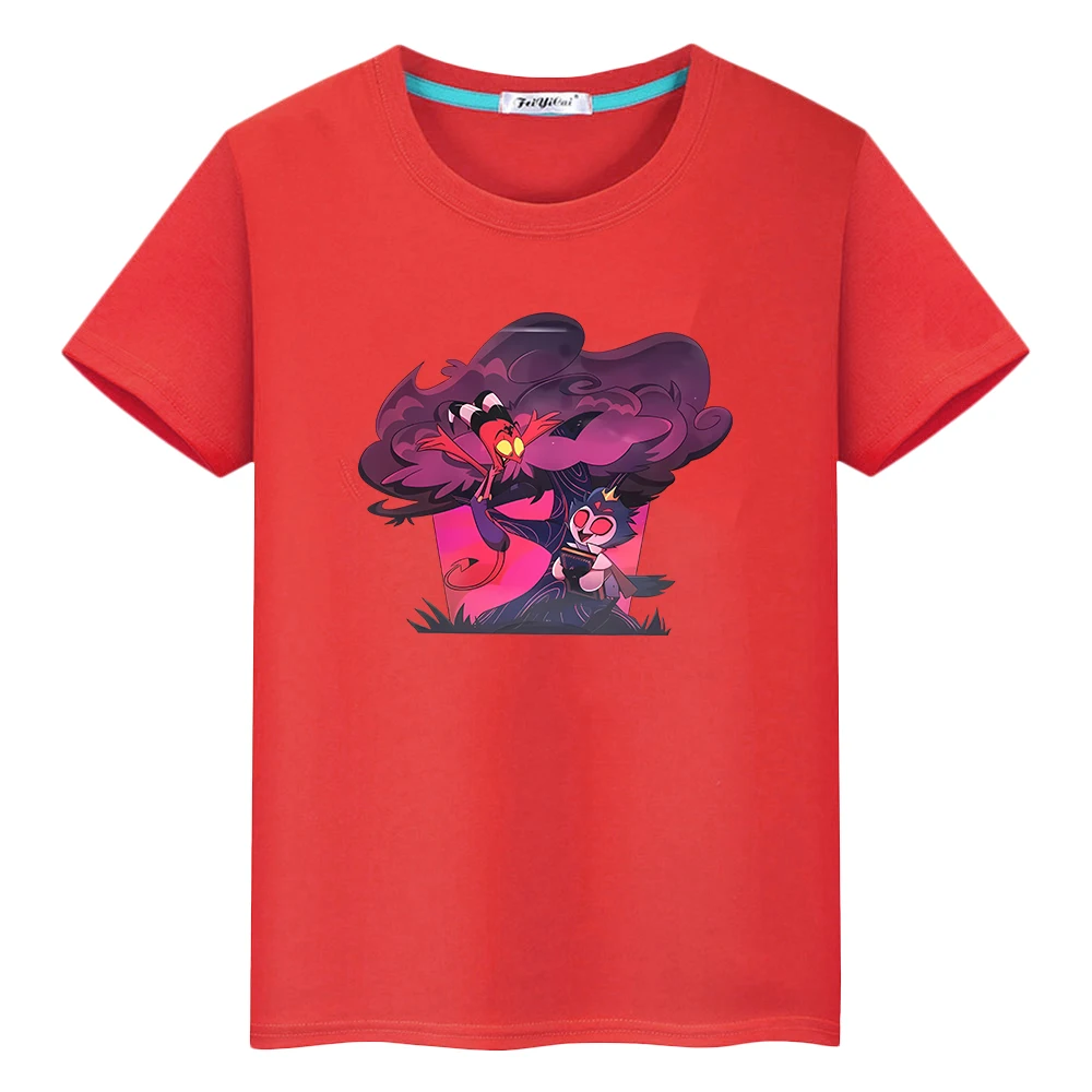 تي شيرت helluva Boss مطبوع عليه Kawaii بأكمام قصيرة للأطفال الأولاد 10 سنوات 100% قطن أنيمي ملابس علوية لطيفة تي شيرت فخر y2k ملابس بناتي #3