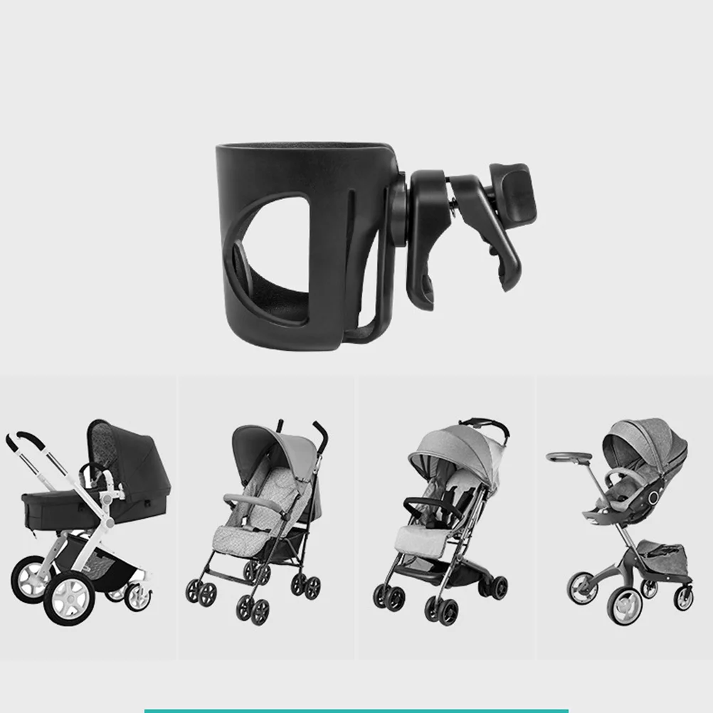 حامل أكواب لعربة الأطفال قابل للتعديل، دوران 360 درجة، سهل التركيب والإزالة، حامل أكواب لعربة الأطفال من بلاستيك ABS المتين باللون الأسود