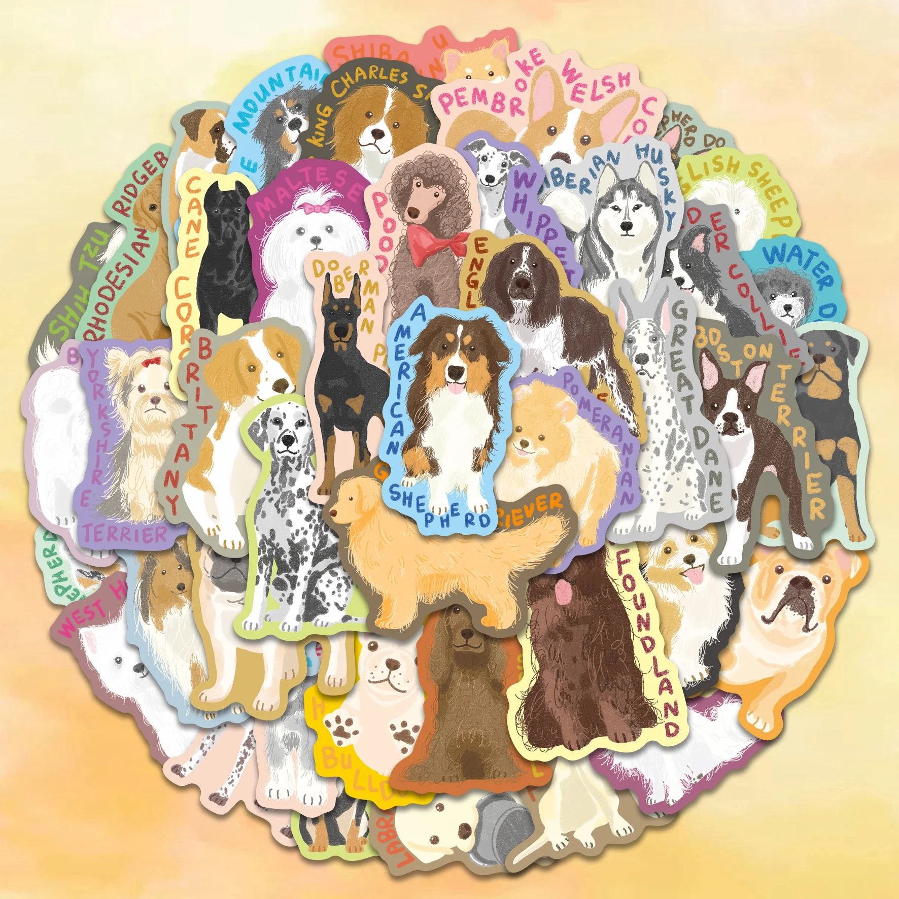 50pcs Dog Breed Stickers Set Vibrant Vinyl Decals for Laptops Journals Water Bottles Cute Purebred Canine Designs Pet Lovers Gif
