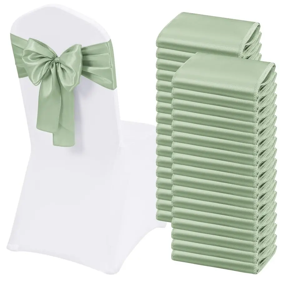 

PCS Sage Green Satin Chair Sashes Bows Universal Chair Cover Band Back Ties Chair Bows for Wedding Party Reception Restaurant Ev