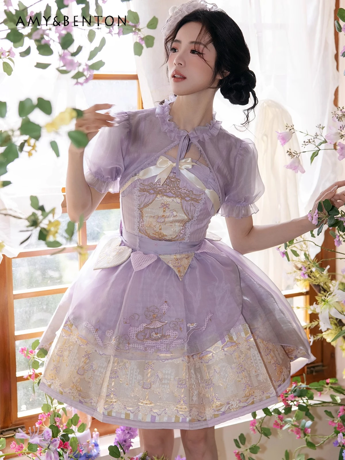 

Elegant Sweet Lolita Heavy Embroidery Flower Bow JSK Slim Mesh Ball Gown Dress Graceful Evening Dresses Birthday Dress for Women