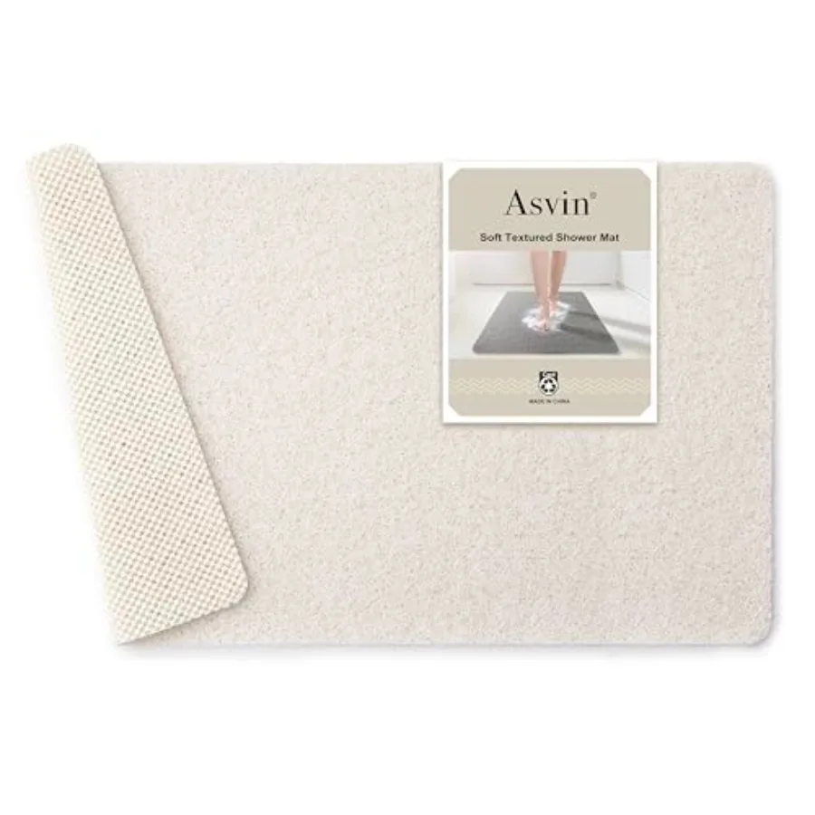 

Soft Textured Bath, Shower, Tub Mat, 24x16 Inch, Phthalate Free, Non Slip Comfort Bathtub Mats with Drain, PVC Loofah Bathroom
