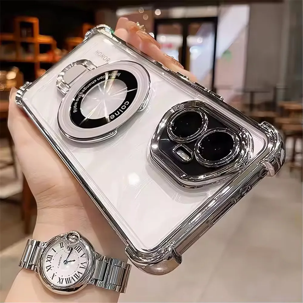 Transparent Shockproof Magnetic Bracket  Phone Case For Hono