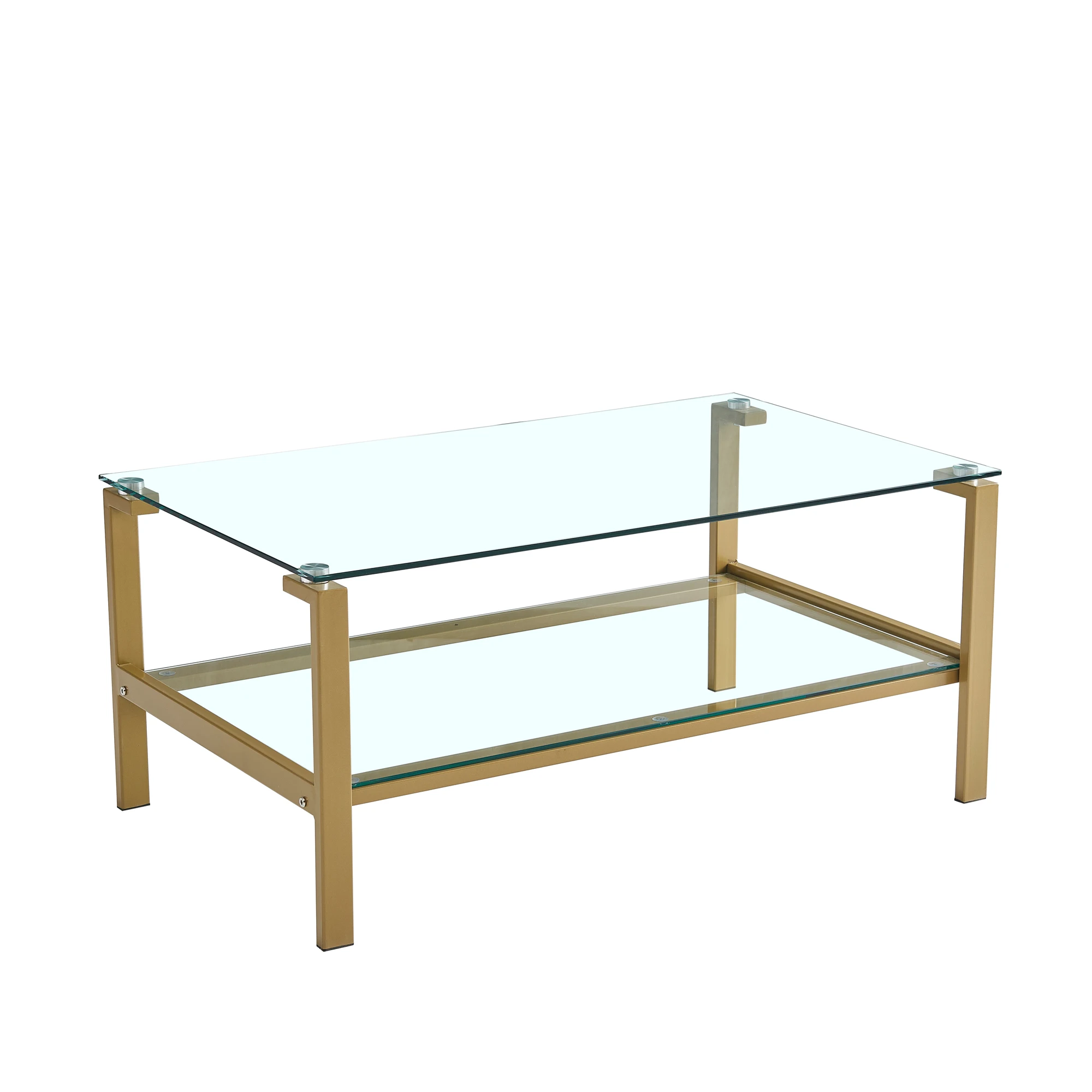 [Flash Sale]Clear Thicken Tempered Glass Coffee Table Gold Legs[US-Stock]