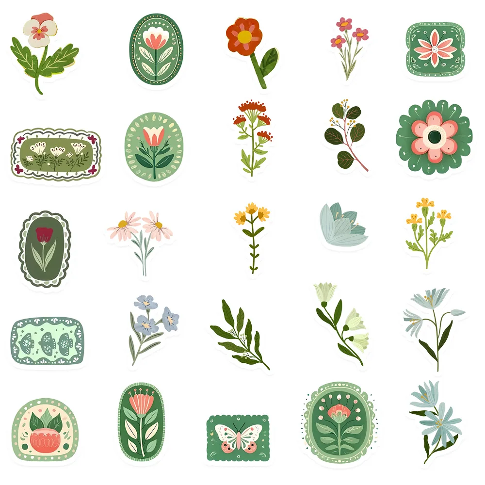 

10/30/50Pcs Retro Badge Flower Grass Transparent Sticker DIY Guitar Refrigerator Phone Laptop Suitcase Water Cup Skateboard