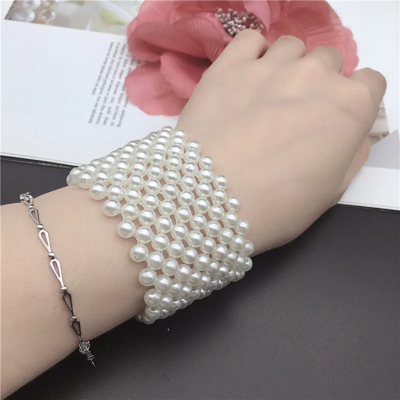 Elegant Crystal Imitation Pearl Bracelet Multilayer Stretchable Pearl Bracelet Pearl Bracelet for Women Bridal Jewelry Gift