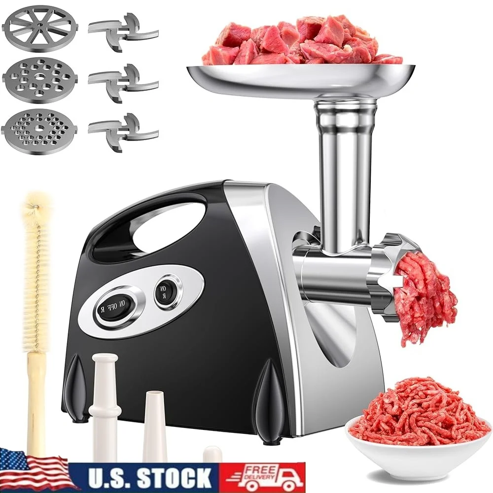 

Electric Meat Grinder 2500W Powerful Meat Mincer with 3 Stainless Steel Blades 3 Plates Sausage Stuffer Tubes and Kubbe Kit