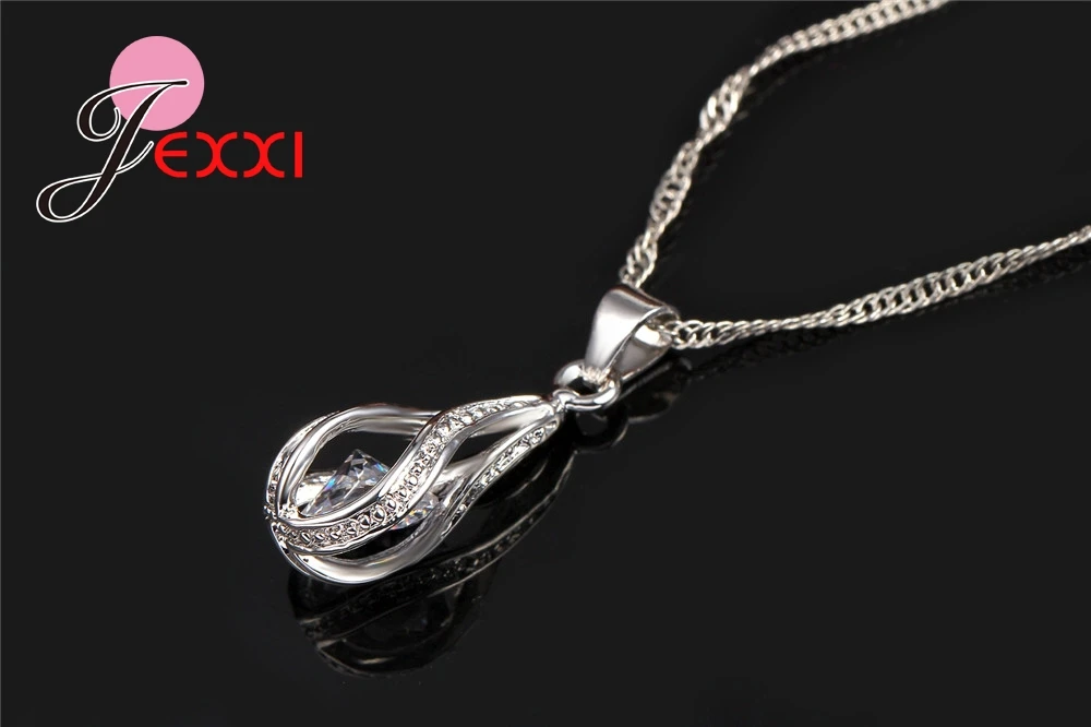 8 Colors Best Gift for Women Girls Friends 925 Sterling Silver Jewelry Set CZ Cubic Zircon Water Drop Necklace Dangle Earrings