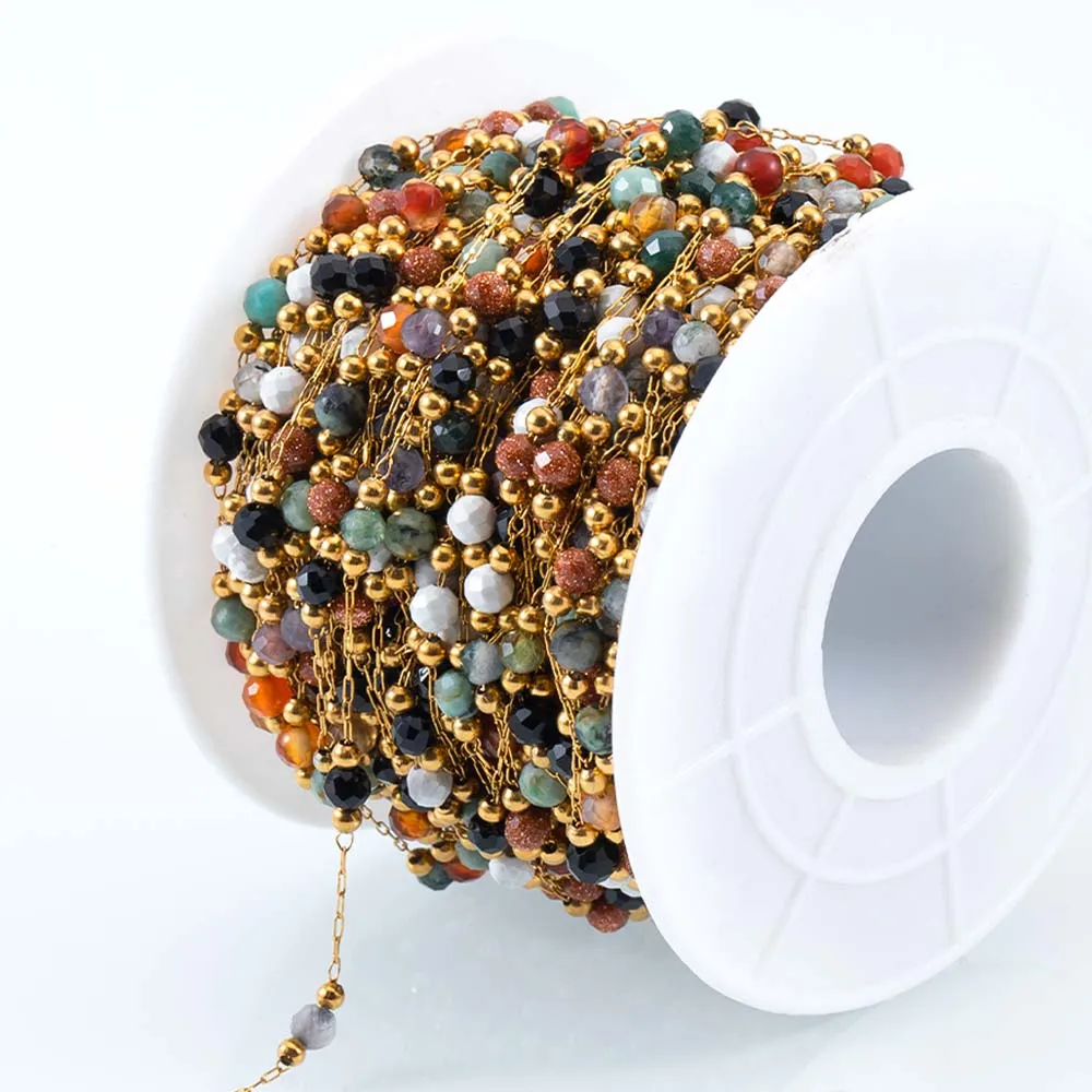 1meter Colorful Stone Stainless Steel Bead Chain Faceted Crystal Bead Chain for Necklace Bracelet DIY Jewelry Making Accessories