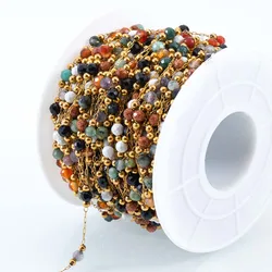 1meter Colorful Stone Stainless Steel Bead Chain Faceted Crystal Bead Chain for Necklace Bracelet DIY Jewelry Making Accessories