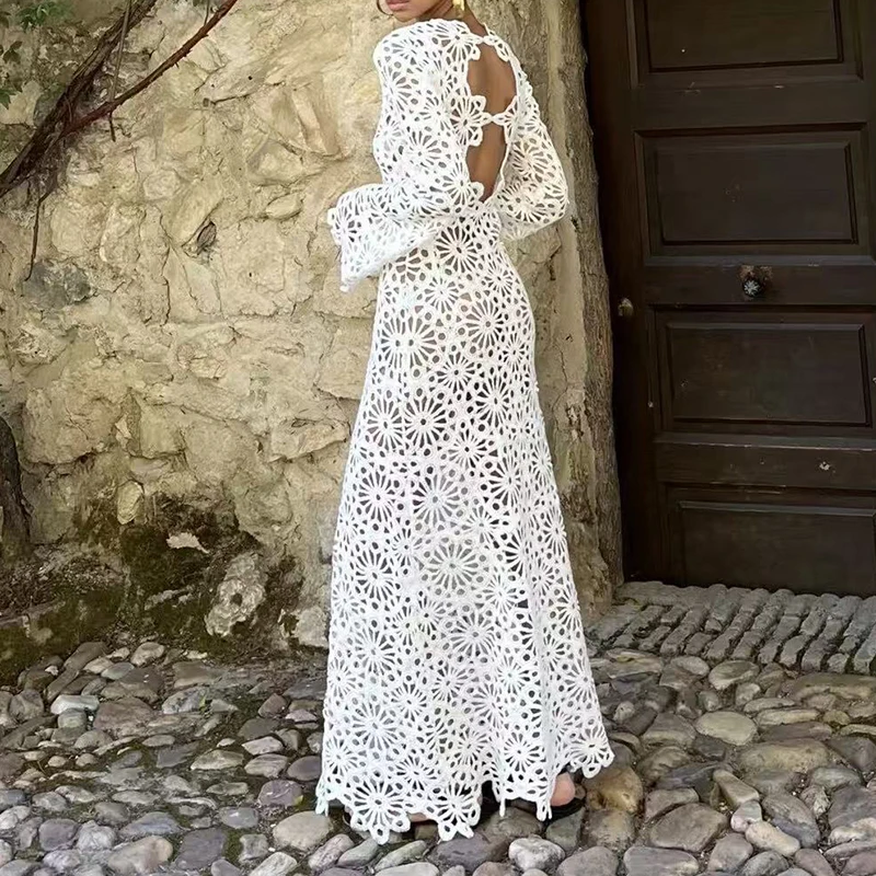 เดรสยาวถักโครเชต์ลายฉลุสำหรับผ - Cover Up Kaftan บทวิจารณ์และราคา