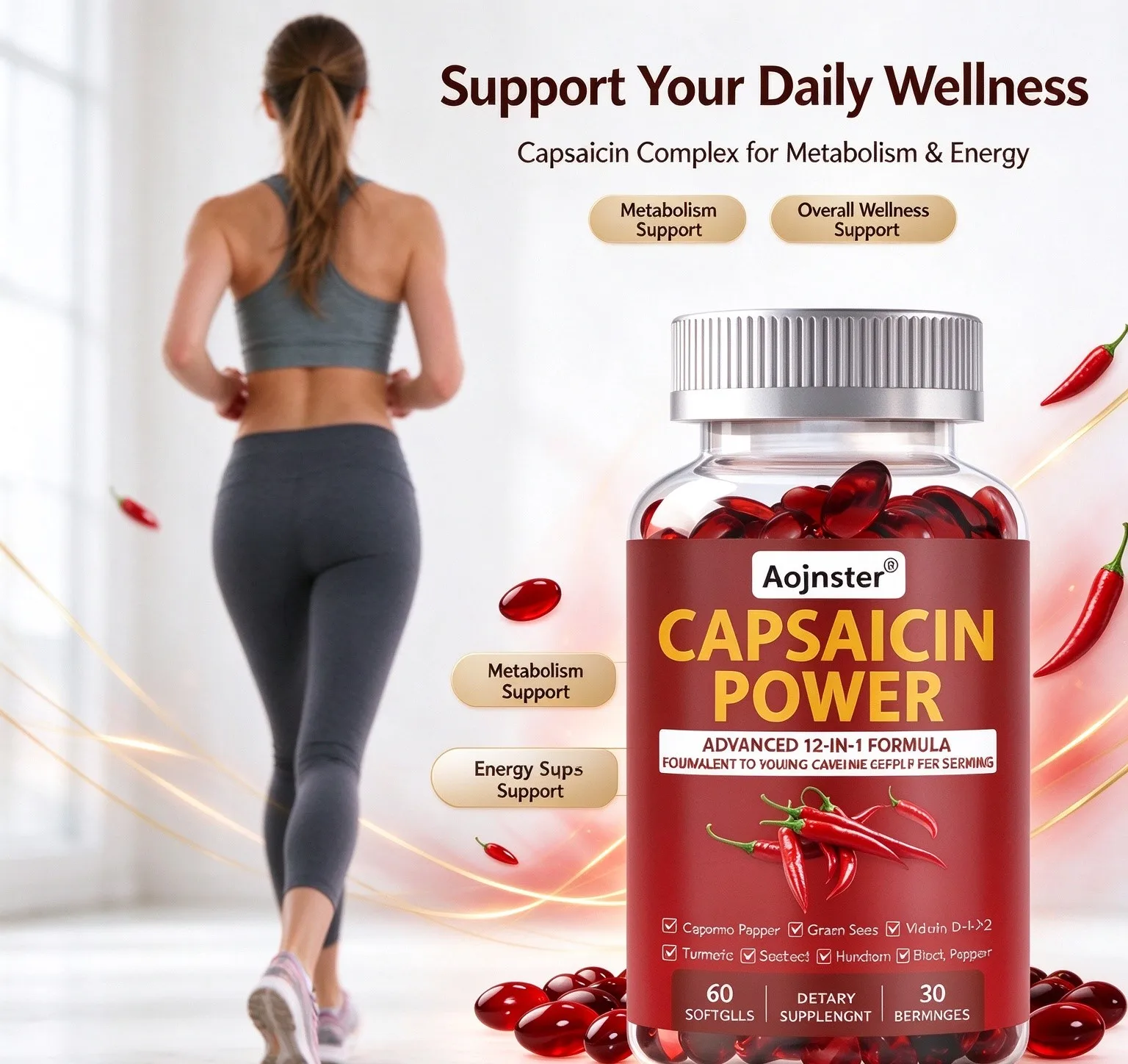 Capsaicin Power Softgels,Advanced 12‑in‑1 Multi‑Herbal Plant Extract Formula,Daily Natural Botanical Dietary Supplement