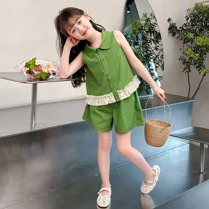 فتاة الملابس 10 إلى 12 سنة مجموعات الصيف الكورية الاطفال فستان الطفل الابتدائية جرلي جونيور أعلى وأسفل مجموعة تي شيرت للفتيات 8 4