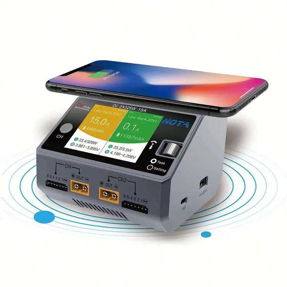 HOTA D6 DC 325Wx2 15Ax2 Dual Channel Smart Battery Charger For Lipo LiIon NiMH Battery With Wireless Phone Charging