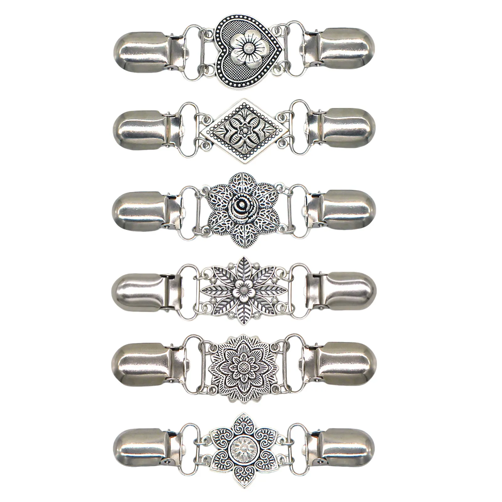 

6Pcs Vintage Flower Sweater Shawl Clips Retro Alloy Cardigan Collar Clamps for Women Scarf Dress Cinch Clothing Accessories