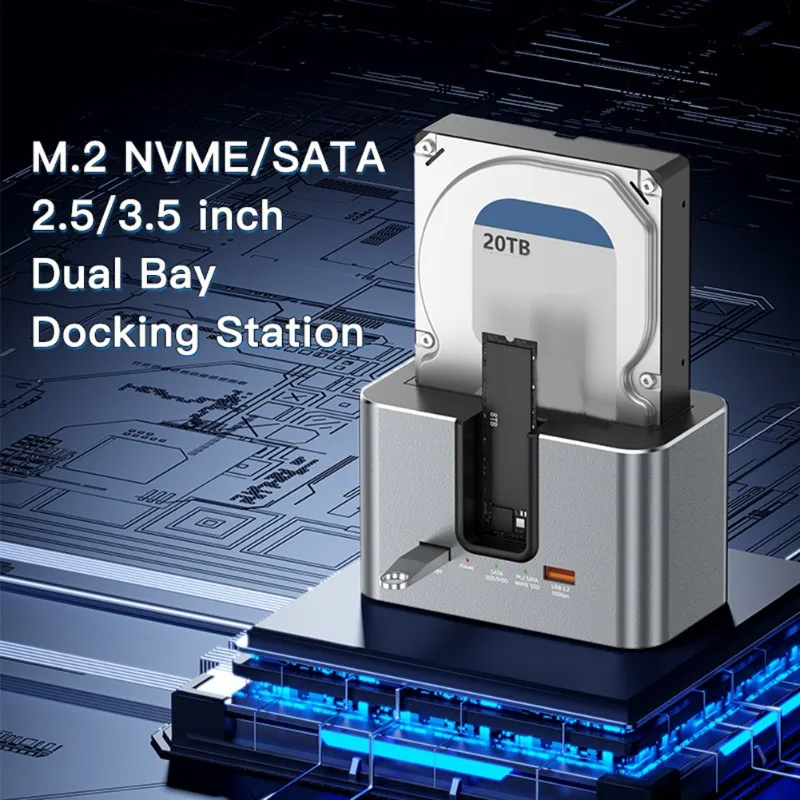 AU61-USB-C Dual-Bay Hard Drive Dock For Sata Ssds/Hdds And M. 2 Nvme/For Sata Ssds 2.5-Inch/3.5-Inch Equipped US Plug