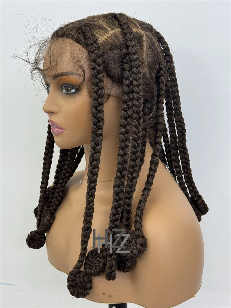 1/30 #   Synthetische knotenlose Vollspitze-Zöpfe-Perücken, geflochtene Cornrow-Perücke mit Babyhaar, natürliche Flechthaar-Perücken für schwarze Frauen