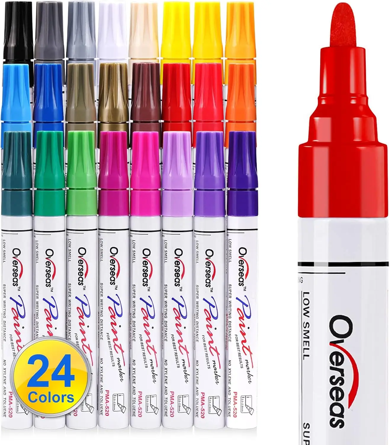 

24 Colors Permanent Oil Based Paint Markers, Quick Dry Waterproof Medium Tip for Metal Wood Plastic Stone Glass Canvas Art Craft