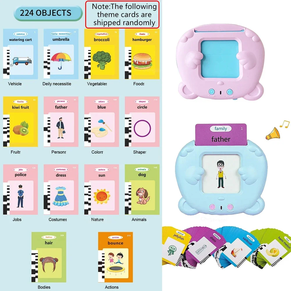 Montessori Parlante Bambini Apprendimento precoce Giocattoli educativi con suoni Sviluppo linguistico Flashcardrds per bambini