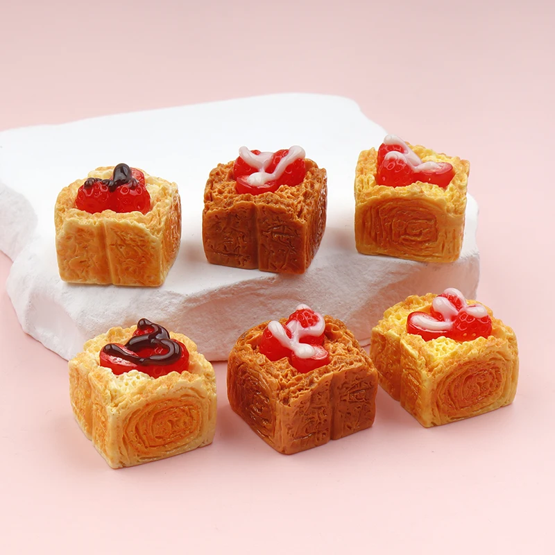 6/60pcs Kawaii Resin Miniature Bread Decor Ice Cream Scene Decoration Toast Fruit Dollhouse Accessories