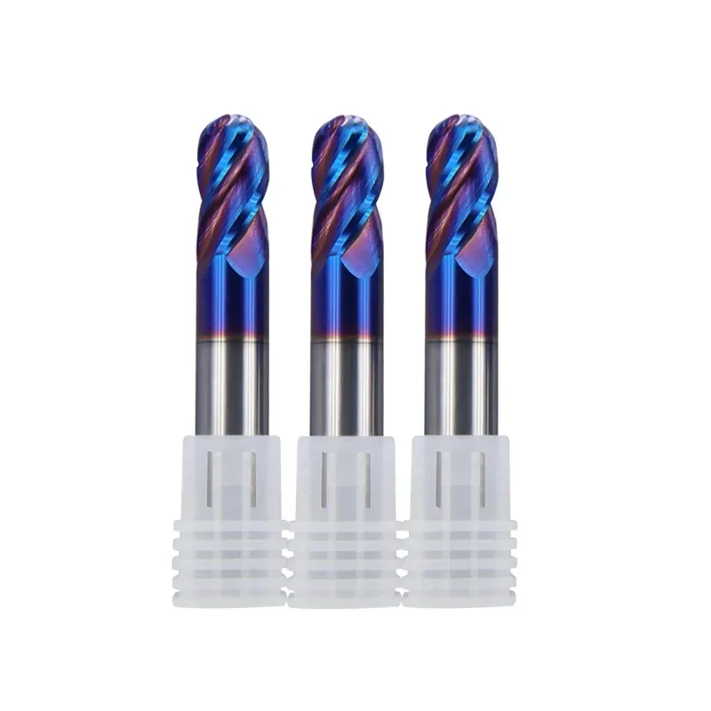 HRC65 4 Flute Ball End Mill Tungsten Carbide Cutter CNC Router Bit Milling Cutter Tool R0.5 6mm 8mm 10-20MM For Metal Steel