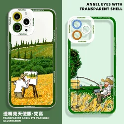 For Coque iphone 11 12 13 14 15 Pro Max X XR XS 15PLUS Fashion Vintage Van Gogh Oil Painting Scenery Clear Phone Case Back Cover