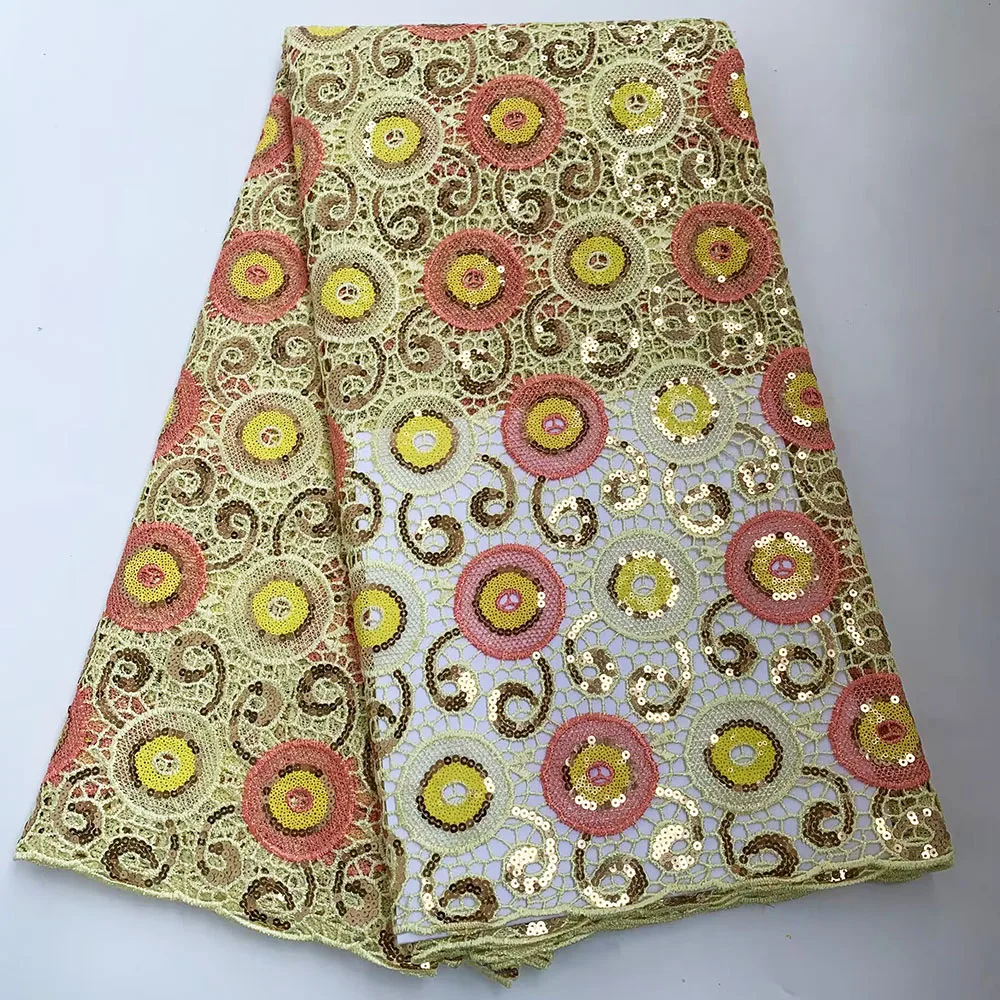 

Nigerian Double Sequins Embroidered African Guipure Cord Lace Traditional inspired Garment Cupion Fabric Occasional Wear CO1176
