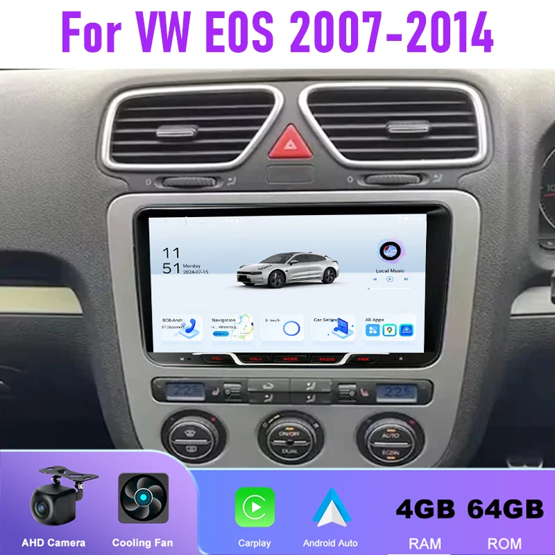 

9'' Car Stereo Radio For Volkswagen EOS 2007-2014 Apple Carplay Android 13 Head Unit FM BT Reversing Image 4+64GB
