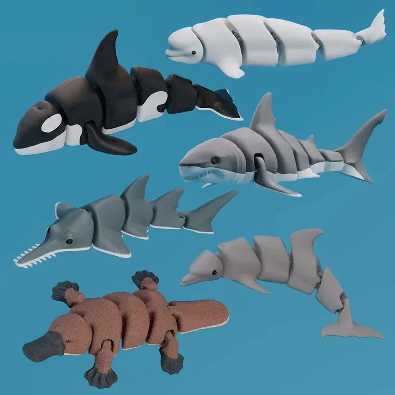 3D Printed Small Animal Joint Flexible Simulation Shark, Killer Whale Ornament Home Decoration Perfect Gift for Friends Family