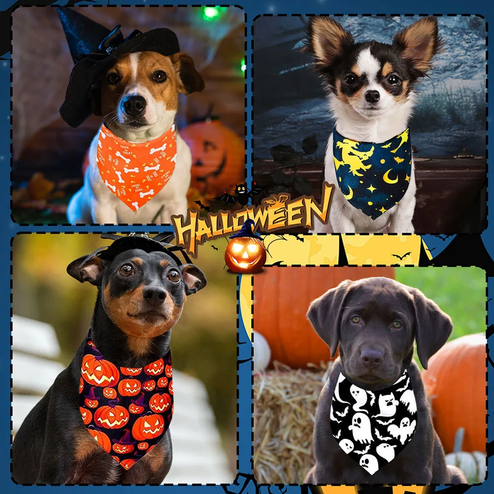 10/30/50PCS Dog Bandanas Adjustable Pet Triangular Scarf Halloween Thanksgiving Print Pet Dog Scarf Pet Grooming Accessories