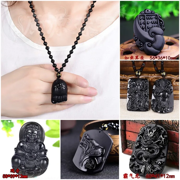 Natural Brazilian obsidian pendant men's pendant Pixiu Guan Gong domineering true dragon safety protection jewelry Energy Guard