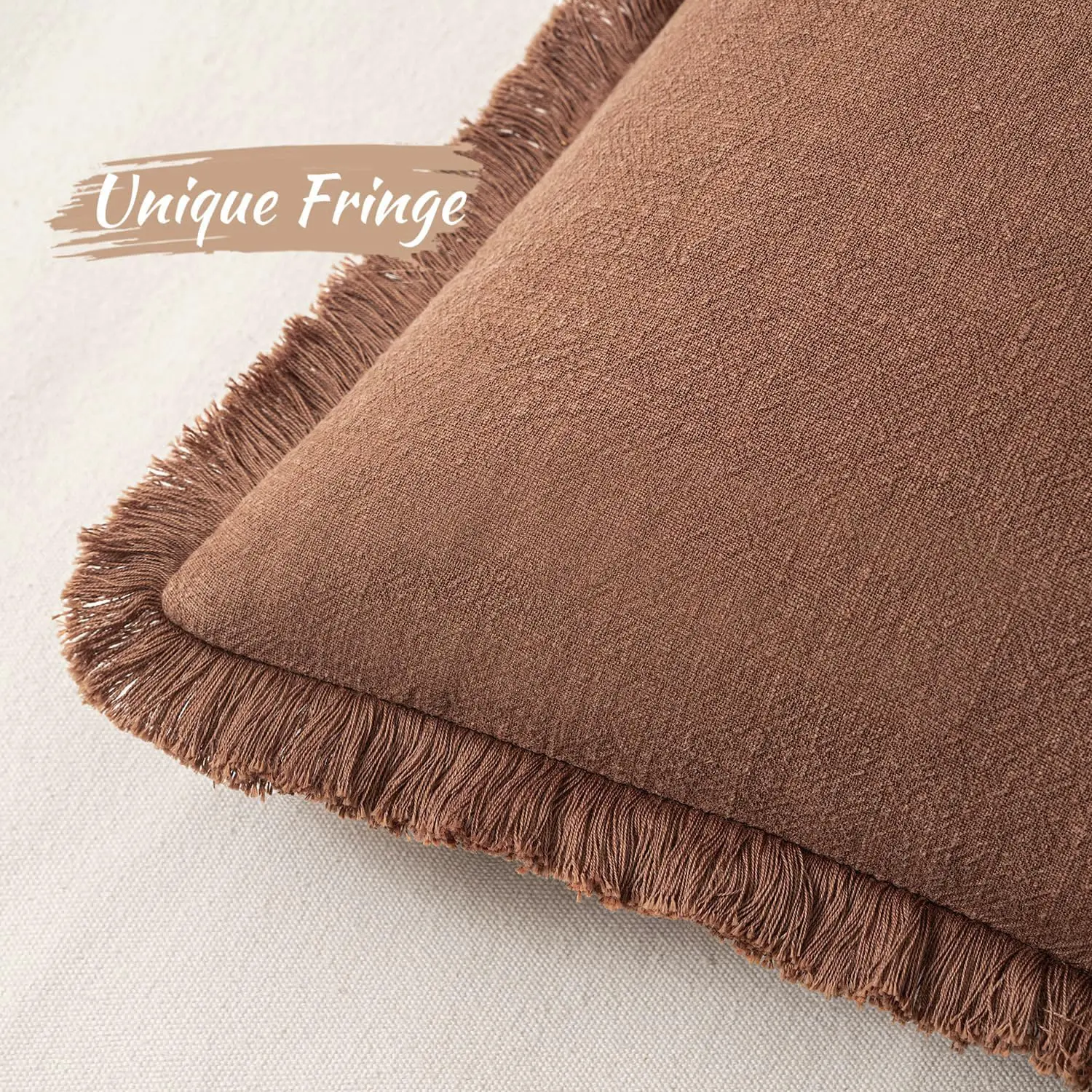 Decorative Linen Fringe Throw Pillow Cover Cozy Boho Cushion Cover with Tassels Soft Accent Pillowcase for Couch Chair Sofa Bed