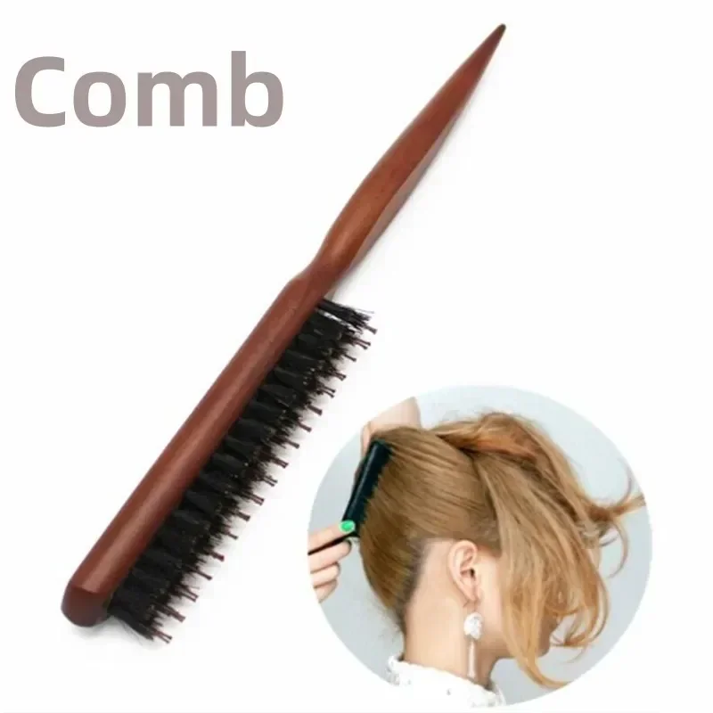 Professional Boar Bristle Wood Slim Line Comb Salon Teasing Back Hair Brushes Hairbrush Extension Hairdressing Styling Tools DIY