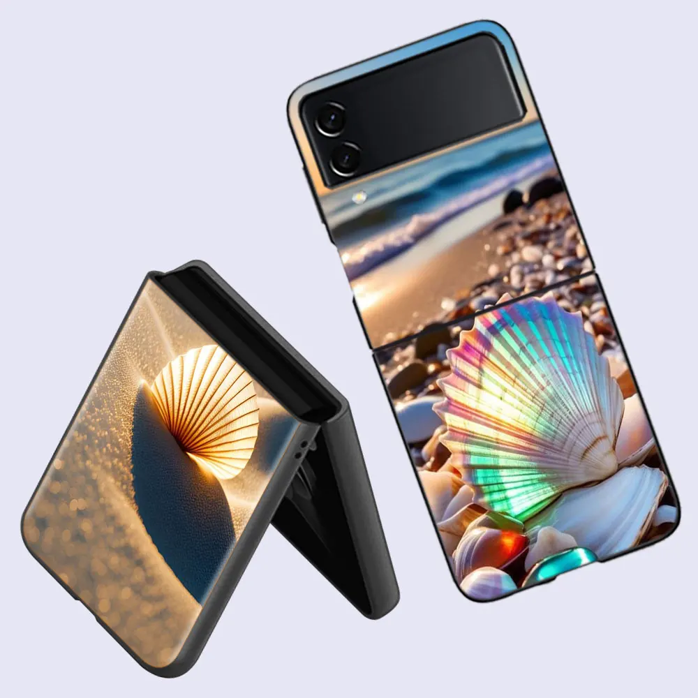 Gleaming Shells Gracing the Sand Phone Case For Fundas Samsung Galaxy Z Flip 6 3 5G Back Hard Capa for Z Flip 5 4 5G Coque