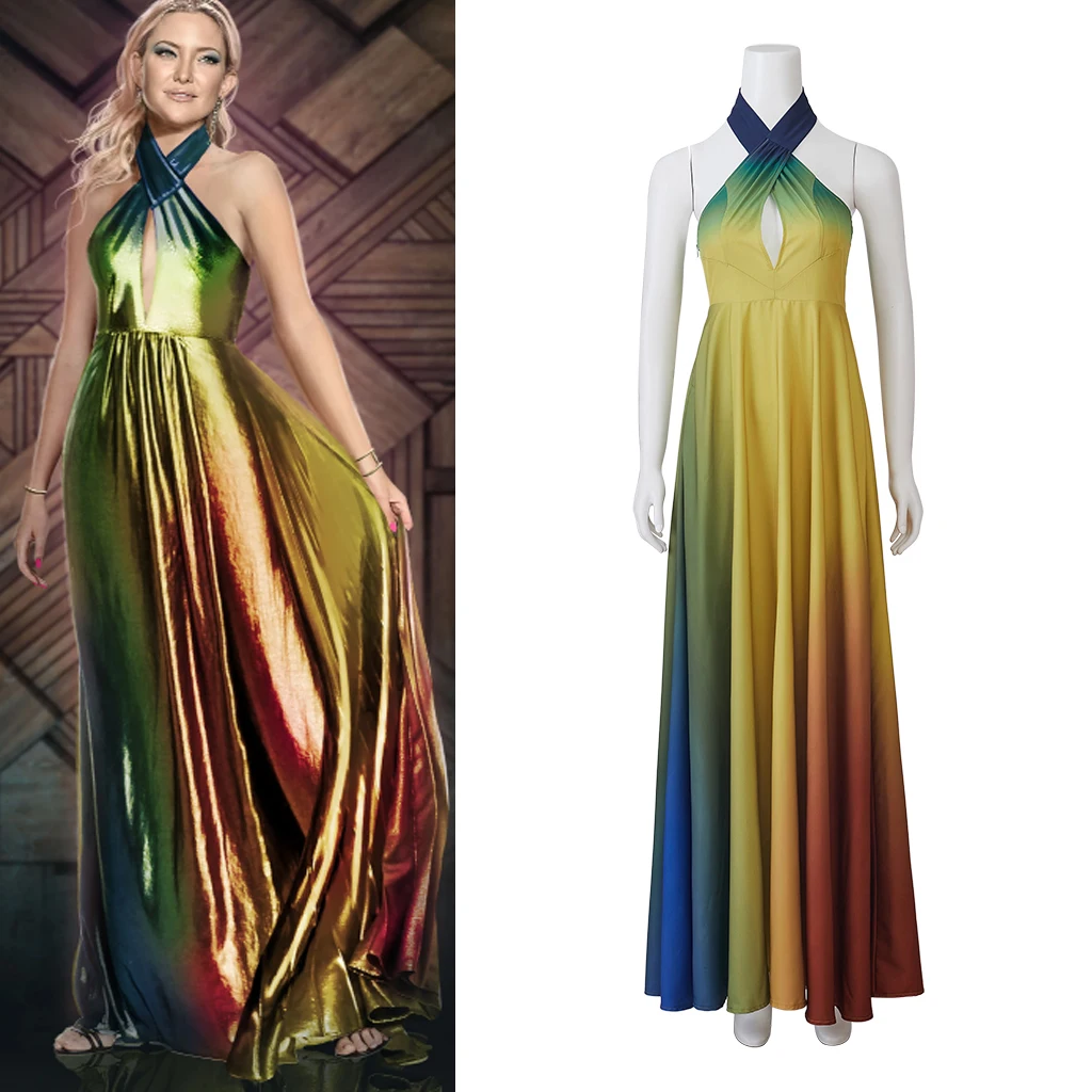 Movie Glass Onion: A Knives Out Mystery Kate Hudson Cosplay Costume Women Halter Color Changing Dress Halloween Party Clothes